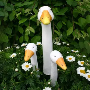 3-Piece Duck Head Ornament Set, High & Low Design, Cute Healing Style, Outdoor Decor, Garden Scenery, Multi-Size, Resin Material