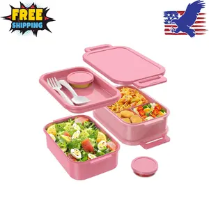 Bento Lunch Box for Adults - 3 Layers Leak-Proof Stackable Bento Box for Adults, 72oz Large Pink