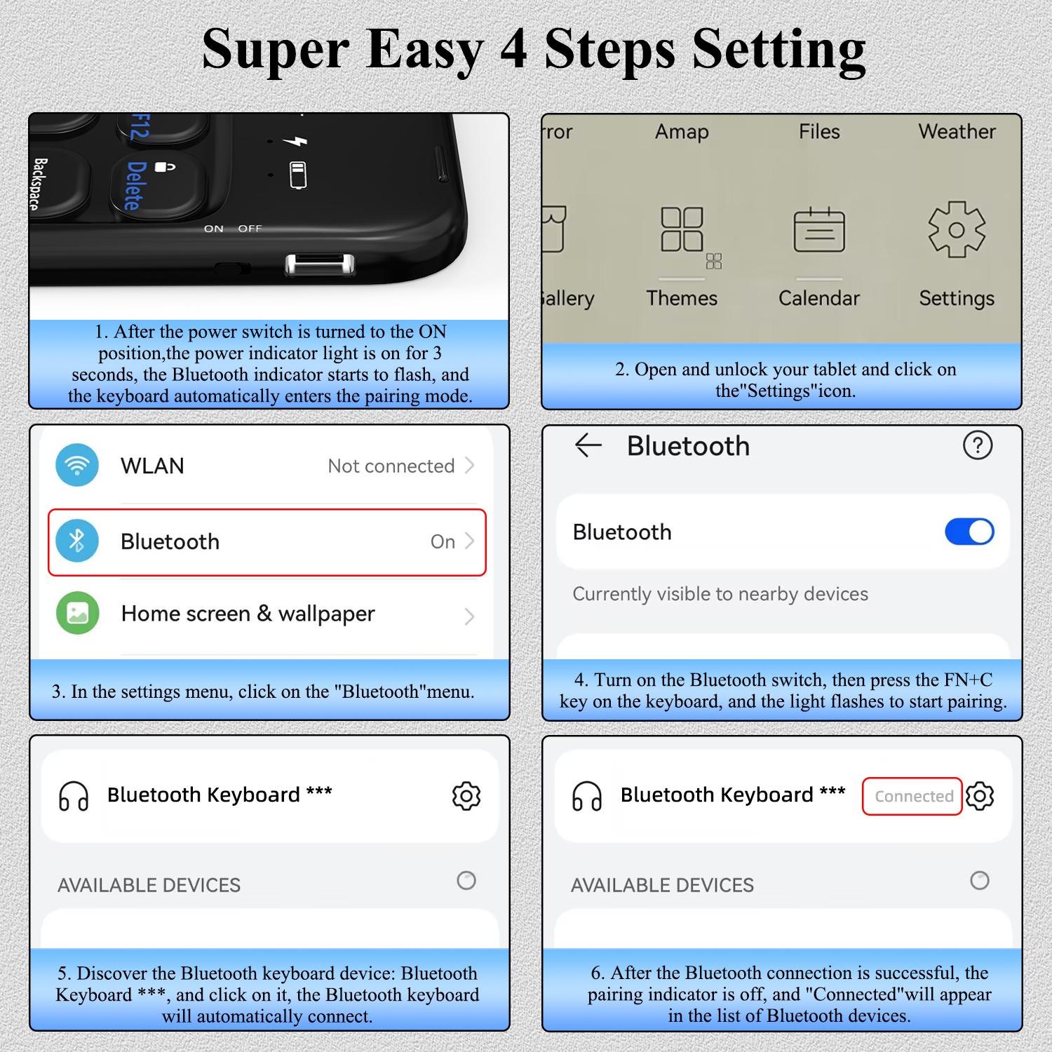 10-inch Portable Slim Bluetooth Keyboard, Wireless Colorful Compact 78keys Silent Linear Scissor Switch Round Keycaps TKL Keyboards with Power on/Off for Tablet, PC, Laptop, Smart Phones