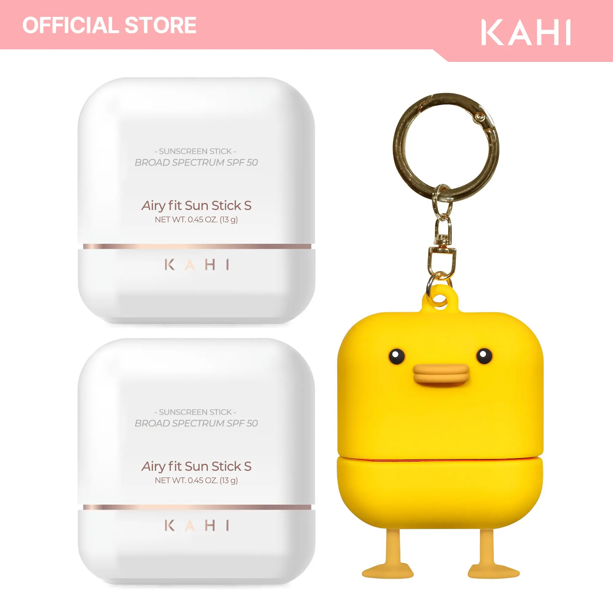 2 KAHI Sun Sticks + Keychain (Duck) - Official Product Triple Functional Broad Spectrum Face Sunscreen Stick - Waterproof, Sweatproof & Sandproof - Ultra-Lightweight & Non-Greasy Sun Shield - Korean Skin Care 0.49 oz