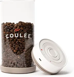 Coulée Coffee Rechargeable Vacuum Glass Canister, Kitchen Appliances, Store Coffee, Tea, or Pantry Items, Home Essentials, Kitchen Food Organizer, Food Container, USB Charger, 1.35L Capacity