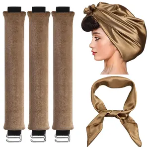 4 in 1 Pack Heatless Curls No Heat Curling Rod Velvet Hair Curlers & Silk Scarf Styling Kit for Long Medium Hair