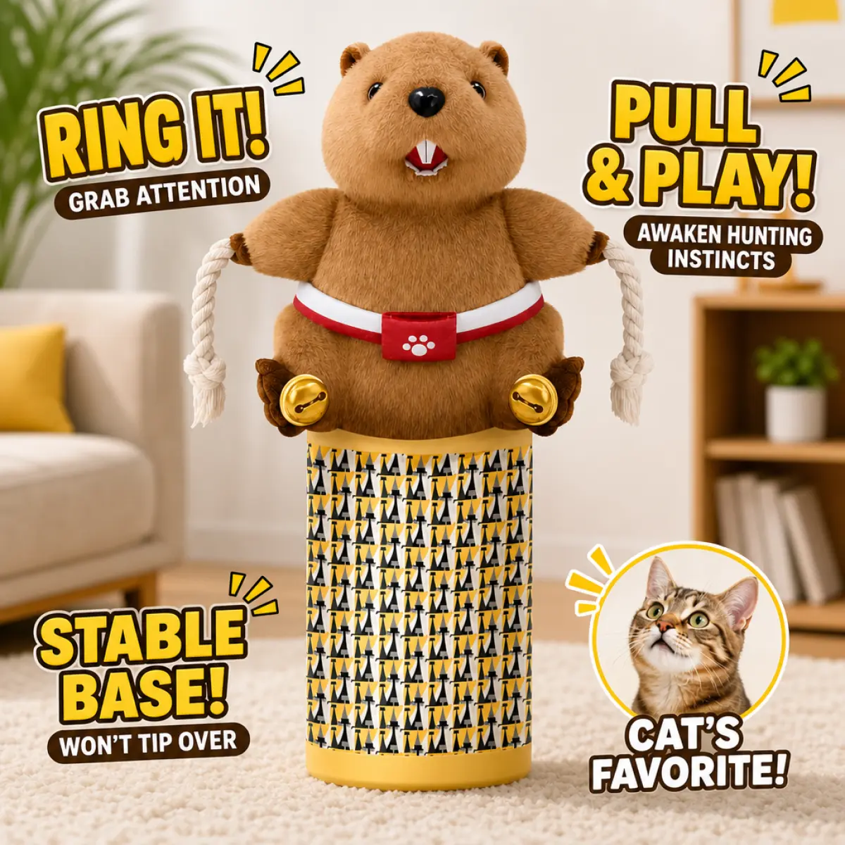 Plush Cartoon Graphic Kitty Interactive Toy Glove - Non-Toxic Sisal Puppet Wrestler, Universal Interactive Pet Accessory for New Home Owners, Kitty Interactive Toys