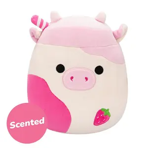 Squishmallows 8-Inch Ronnie the Cow Plush – Puffer Jacket, Pink Cow, Strawberry Milk Scented, Ideal Gift