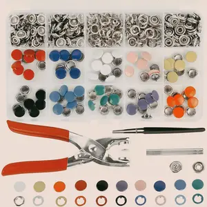 Snap Button Kit with Sewing Pliers 200 Pieces Press Studs Set Metal 9.5mm No-Sew for DIY Crafts Clothing Bags & Projects Eco-Friendly Material Secure Durable