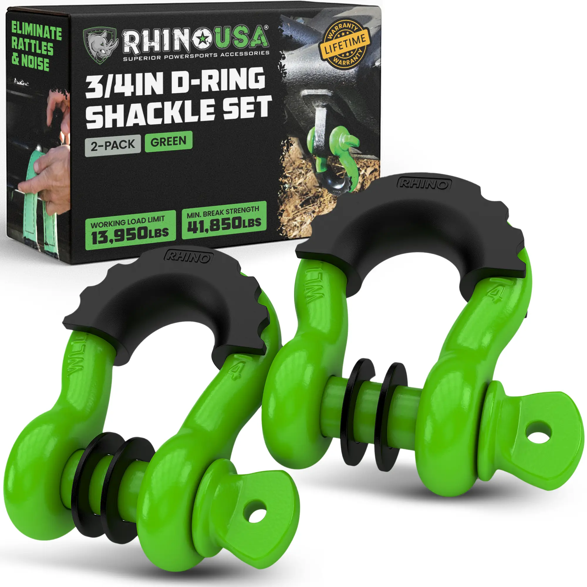 Rhino USA D Ring Shackles (2-Pack) - 41,850lb Break Strength – Heavy Duty 3/4" Clevis Shackle with 7/8 Pin for Towing & Off-Road Use - Pairs with Tow