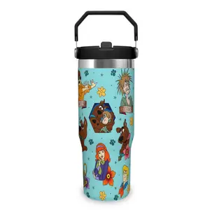 Scooby Doo 30oz Portable Car Cup Insulated Travel Drinkware Leakproof Tumbler Coffee Tumbler Double Wall Leakproof Mug with Handle Hot Cold Drinks Vacuum Insulated Cup Water Bottles