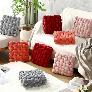 Knitted Square Knot Plush Pillow Sofa Decorative Pad, Home Office Living Room Bedroom Bed Cushion, 13.4x13.4 Inches, Seat and Backrest, Soft Padded Cushion