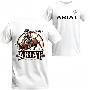 Ariat T-shirt - Western-style Bull Rider Design, Suitable For Both Men And Women Who Appreciate Cowboy Spirit And Strength