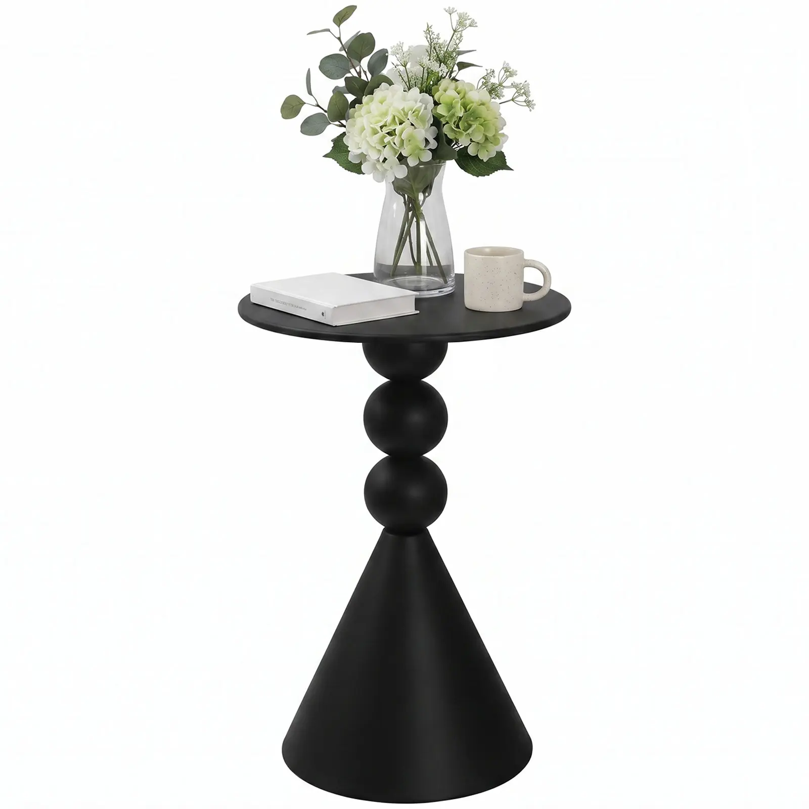 Luckybell Metal Round Martini Table,Vintage Drum Side End Table,Modern Nightstand Accent Pedestal Tables Drink Tables for Small Space Living Room, Bedroom,Black