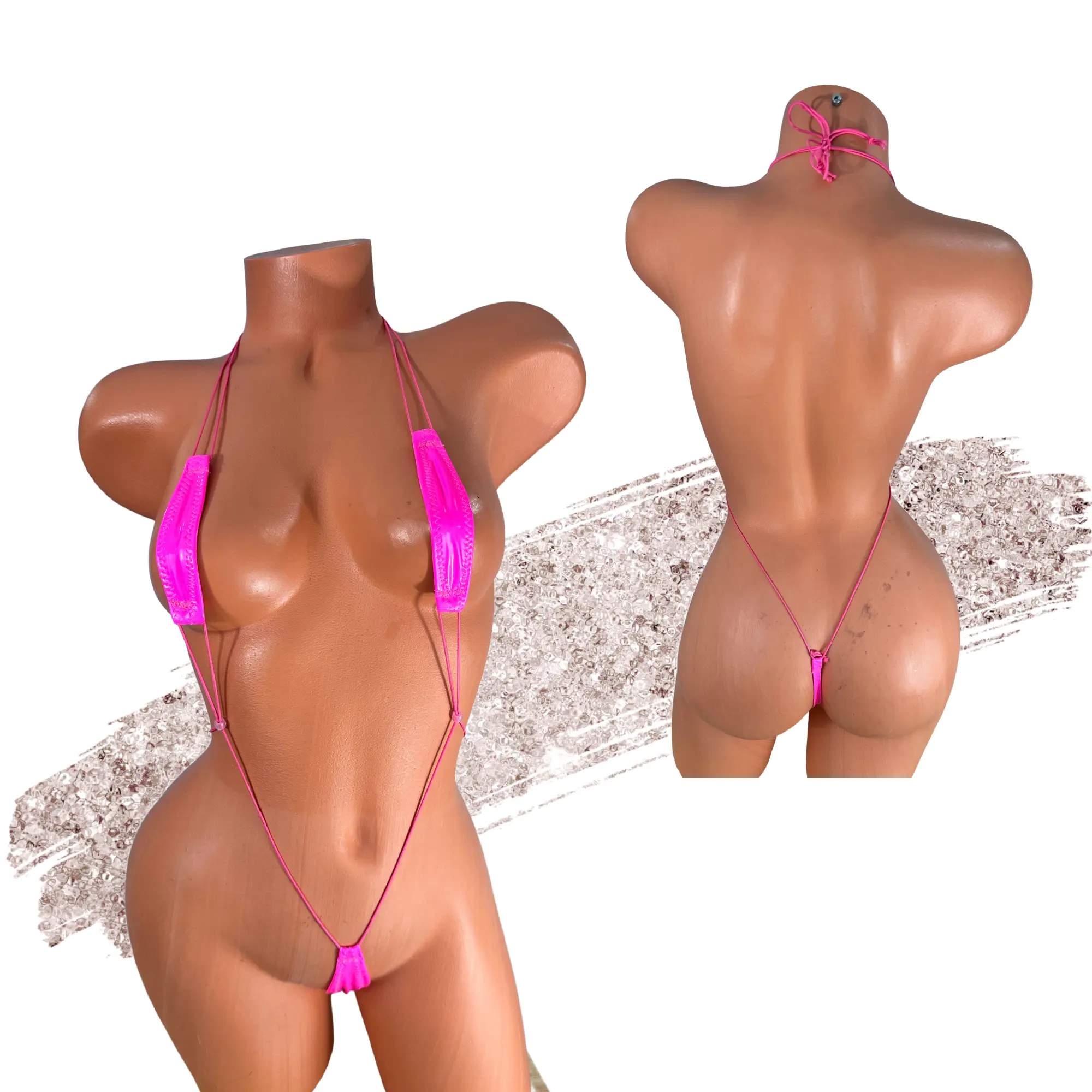 Patent Leather Neon Hot Pink Slingshot Bikini