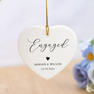 Engaged Christmas Ornament,Custom Engagement Keepsake,Engaged Heart Ornament,First Christmas Keepsake, Engagement Announcement,Couple Gifts