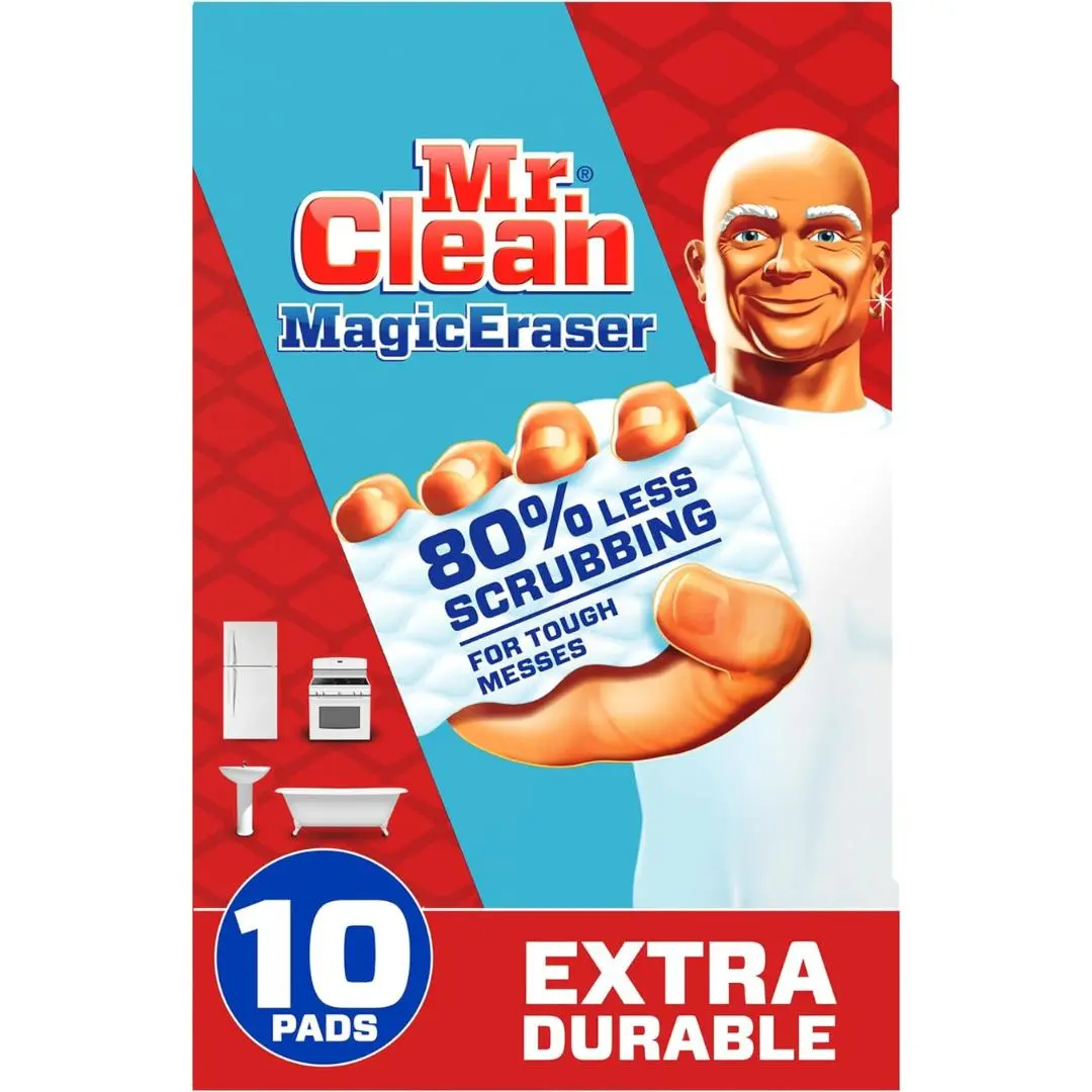 Mr. Clean Magic Eraser, Extra Durable, Multi Purpose Cleaner, Shoe, Bathroom, Shower, and Car Window and Windshield Cleaner, Cleaning Pads, 10 Count