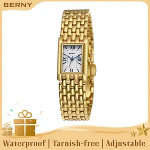 BERNY Gold Watches for Women - Vintage Classic Quartz Watch, Adjustable Stainless Steel Bracelet for Small Wrists, 30M Waterproof, Dainty & Elegant Jewelry Style, Valentine's Gift for Her with Box & Tools, Relojes de Mujer, Easter gift
