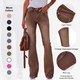 Flowyair Women's High-Waisted Super Stretch Plain Flare Jeans - Casual Denim Bottoms with Slant Pockets, Women's Clothes That Moves with Every Step,sohochic