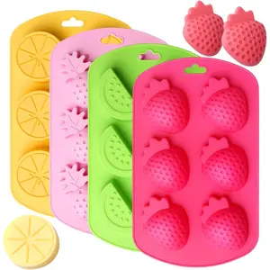 4-Pack Fruit Silicone Molds Set Watermelon Strawberry Lemon Pineapple Shapes for Gummy Chocolate Jelly Ice Cubes Reusable Candy & Cake Decor Baking Tools