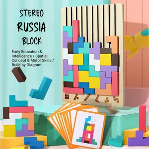 Wooden Stacking Puzzle Toy, 3D Wooden Puzzle Montessori Toy Art, Giant Russian Block Board Game, Wood Stacking Blocks Stress Toys for Family Brain Teaser Activity, Home Decor (1Pcs)