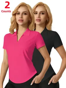 Women's Moisture-Wicking Breathable Polo Shirt Set, Casual Loose-Fitting Short Sleeve Tee for Running Golf Sports, All Seasons