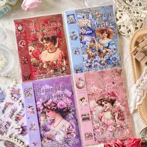 Years and Years Series Stickers 24 Sheets Large Size Character Flower Stickers for DIY Art Crafts Scrapbooking Self Adhesive One Time Use Gift for Family Back to School Decorative Scrapbook Paper