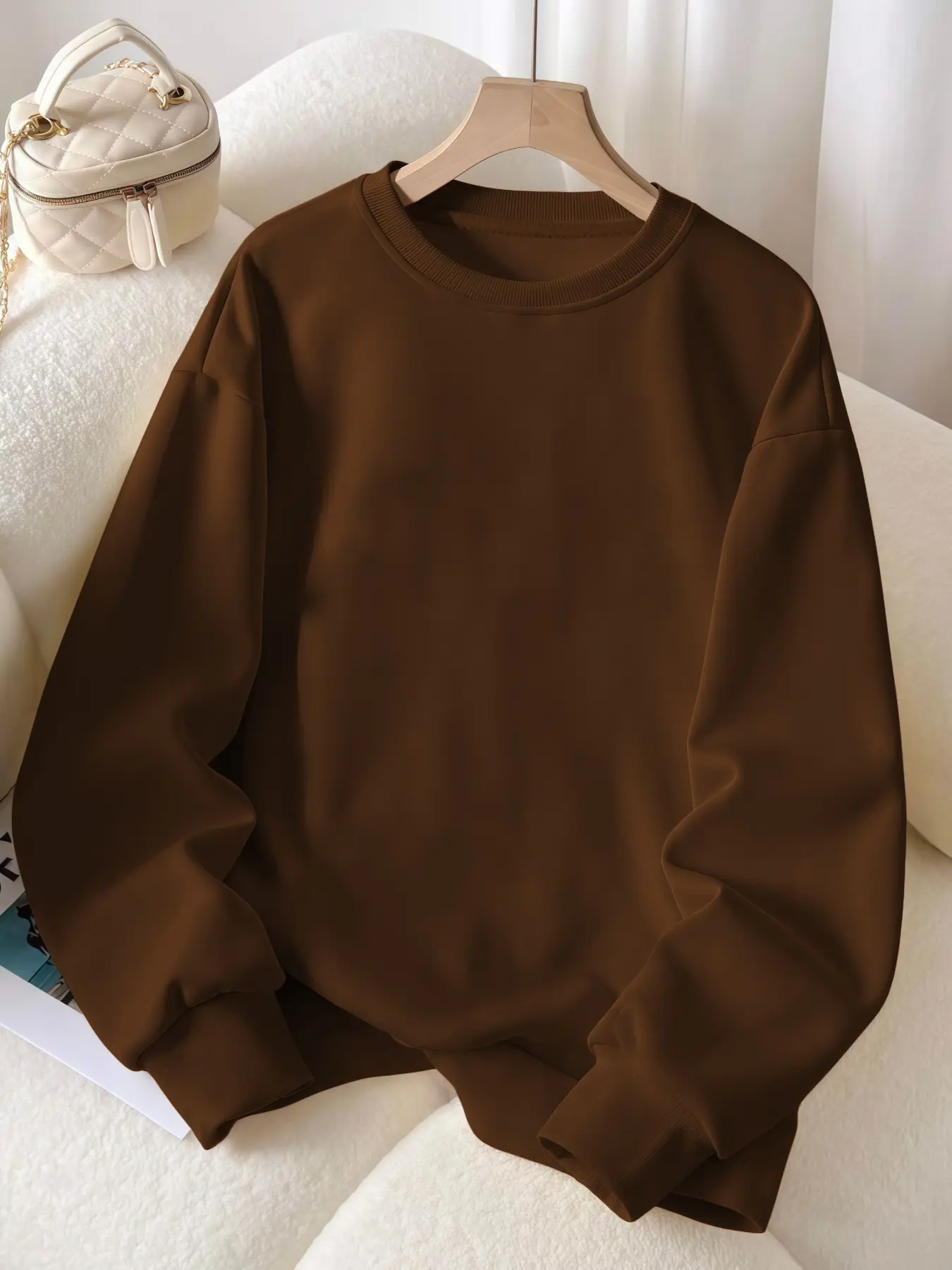 Women's Solid Color Round Neck Long Sleeve Loose Fit Thicken Knit Pullover, Soft Comfortable Versatile Casual Sporty Top, Fall & Winter Fashion Women's Shirt, Knitwear