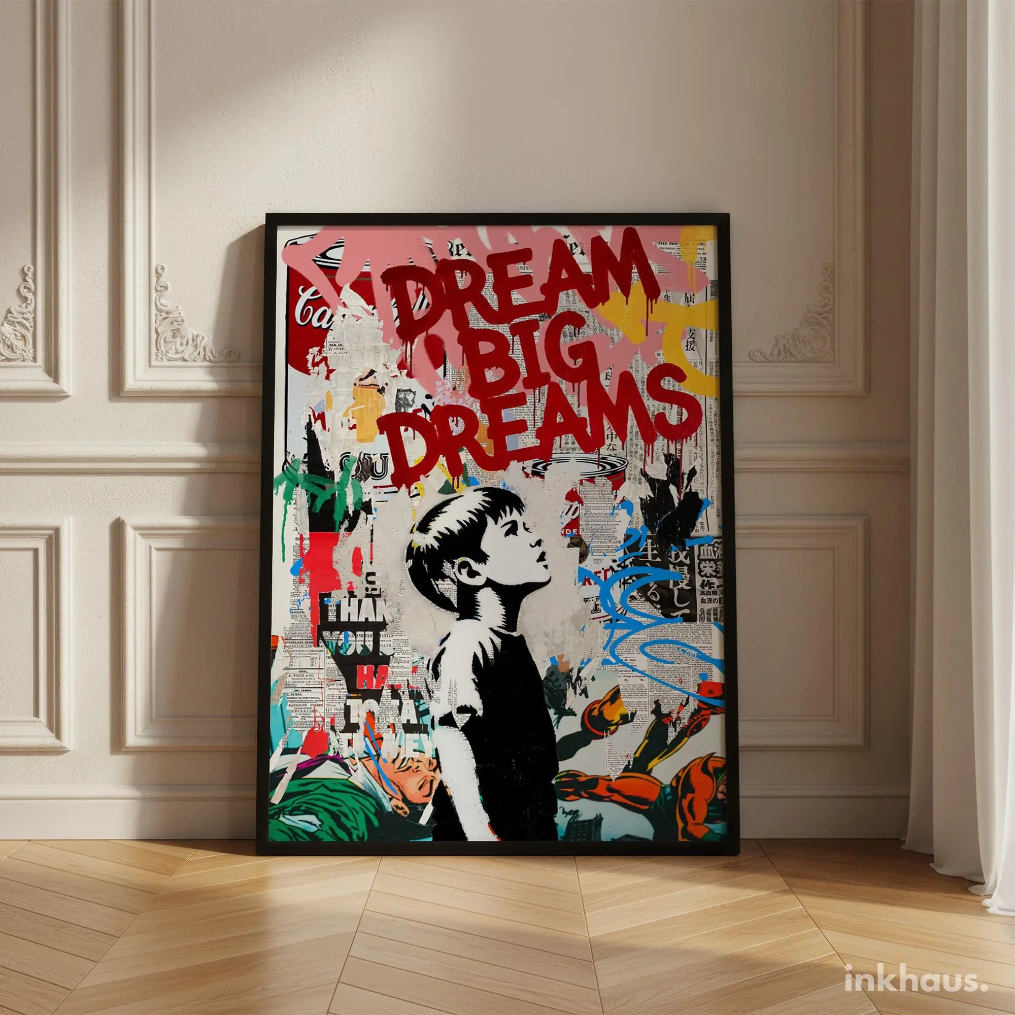 Graffiti Wall Art, Stencil Street Art Dream Big Dreams Boy Stencil, Urban Street Art Print, Unframed Print Only
