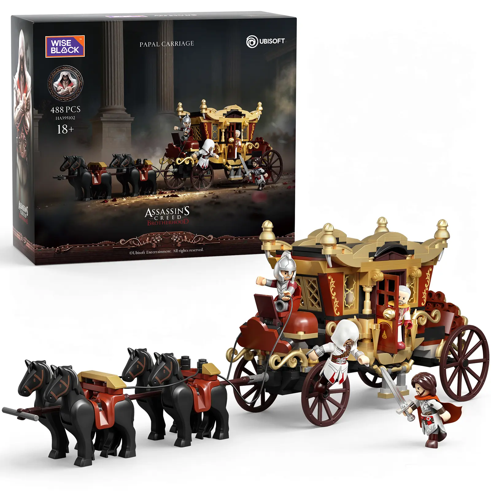 WISE BLOCK Assassin’s Creed Brotherhood Papal Carriage Building Set,  Renaissance Roman Pope Carriage Model, Step Into Ezio’s Renaissance Adventure, Collectible Display Model for Adult Fans,HA395102