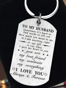 2024 New Style Stainless Steel Keychain, Personalized Heart Tag, Husband Anniversary Keychain Gift From Wife, Husband Birthday Wedding Anniversary Romantic Engraved Gift