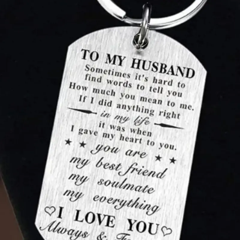 2024 New Style Stainless Steel Keychain, Personalized Heart Tag, Husband Anniversary Keychain Gift From Wife, Husband Birthday Wedding Anniversary Romantic Engraved Gift