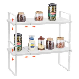 VEVOR Adjustable Kitchen Cabinet Shelf Organizer,  , Expandable 2 Tier Cabinet Shelf, Stackable Countertop Organizers and Storage Shelf Risers, Pantry Organizers for Kitchen Bathroom Office, White