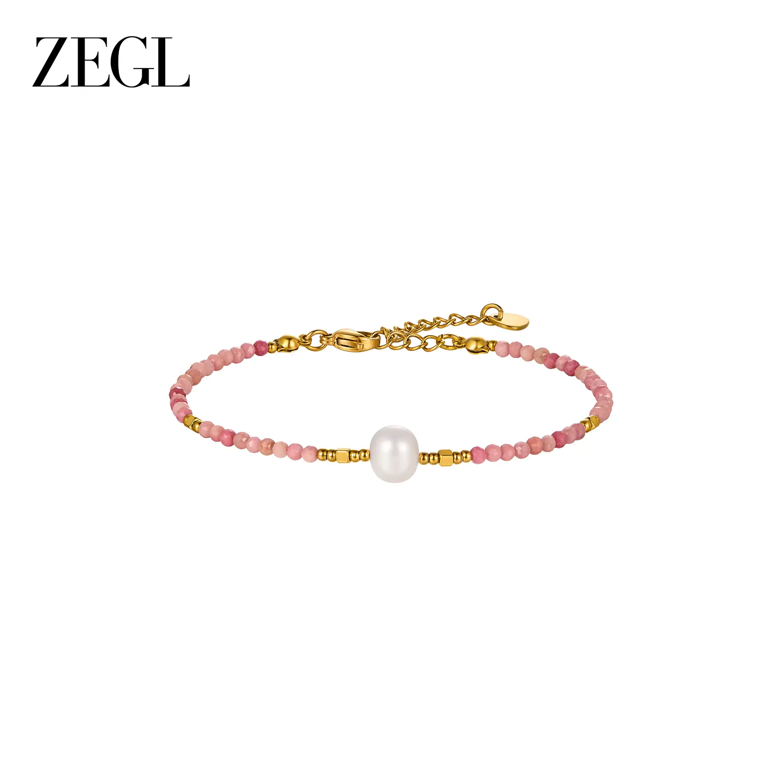 ZEGL 14K Gold Plated Freshwater Pearl Bracelet for Women, Hypoallergenic Pink Wood Grain Beaded Hand Bracelets, Coquette Soft Girl Aesthetic Jewelry Gift