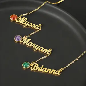 AS205 Multiple Name Necklace with Birthstone, Family Birthstone with Kids Name for Mom, Perfect Gift, Birthday Gift for Her