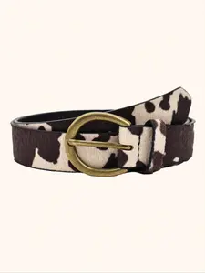 Women's Western Style Faux Fur Belt, Cow Print Design, Buckle, Fashion Accessory for Jeans Coats Sweaters, Western Belts