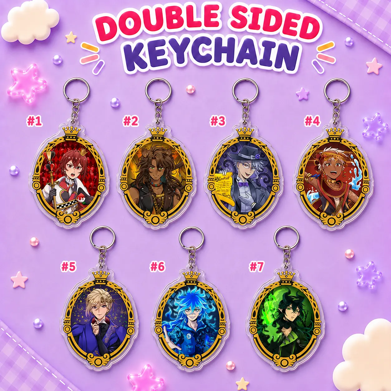 Twisted Wonderland Dorm Leaders 3-Inch Double-Sided Foil Acrylic Keychain, Anime Character Charm, Collectible Bag Accessory