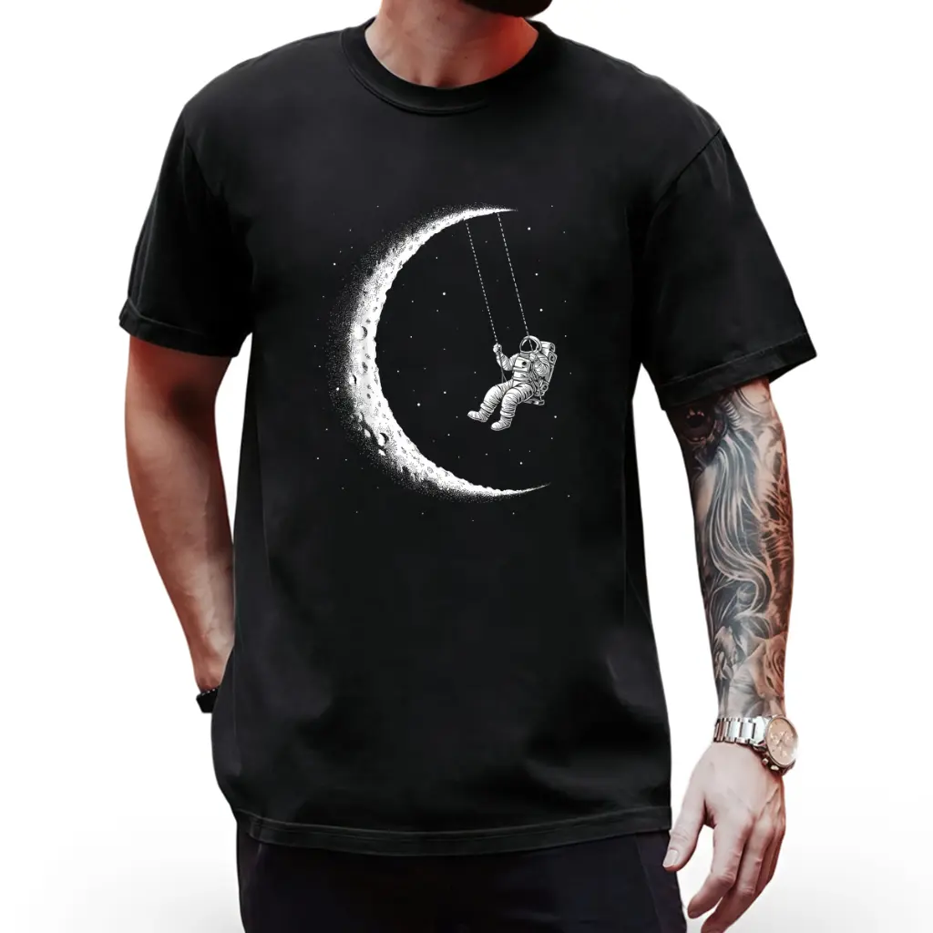 Astronaut Moon Swing Stars Outer Space Men Galaxy Astronomy T-Shirt