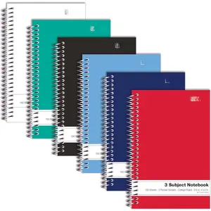 3 Subject Spiral Notebooks, 9.5 x 5.5 inch, 6 Pack, 150 Sheet Notebook with 2 Double-Sided Pocket Dividers, Assorted Solid Color Covers (College Ruled)