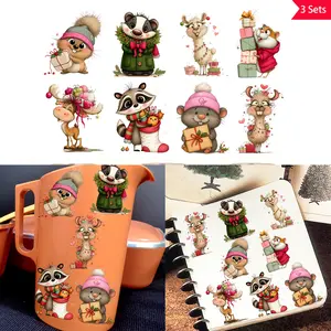 5 Sets of Adorable Influencer-Style Versatile Kitten UV DTF Crystal Transfer Stickers, perfect for gift boxes, bottles, water cups, and phone cases. These creative DIY crystal label stickers are designed for decorating glassware,