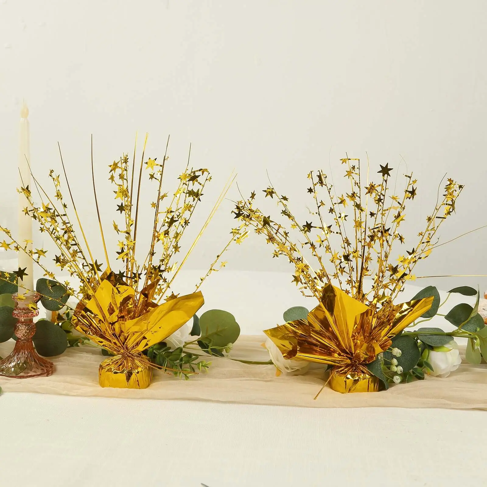 6-Pack 13-Inch Metallic Gold Star Foil Spray Centerpieces, Free-Standing Party Decor Accessories for Baby Showers & Pool Parties, Eye-Catching Home & Festive Supplies