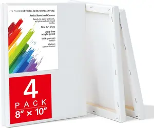4 Pack Stretched Canvas for Painting 8x10 Inch,  Cotton Blank Art Canvases for  or Oil , Pre-Primed, 5/8 Inch Profile