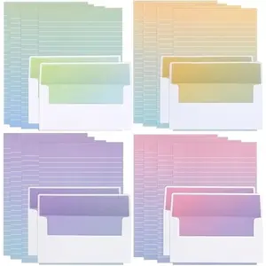 Watercolor Stationery Set with Envelopes, 16 Lined Paper Sheets + 8 Envelopes, Gradient Colors Stationery Paper for Writing Letter Poems Invitations  Wishes