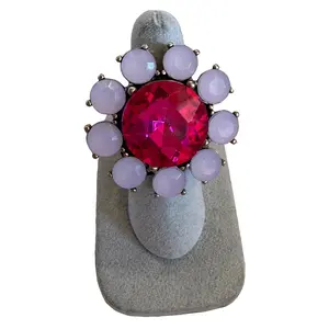 Hot Pink and Pink Opal Flower Stretch Ring