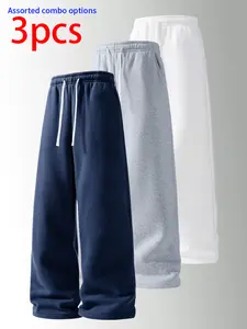 3-pack men’s pants: men’s long pants, men’s casual loose straight-leg pants, men’s sports pants, men’s sweatpants. Drawstring waistband design. Suitable for daily commuting, holidays, and travel. Simple solid colors that are easy to match; suitable for bo