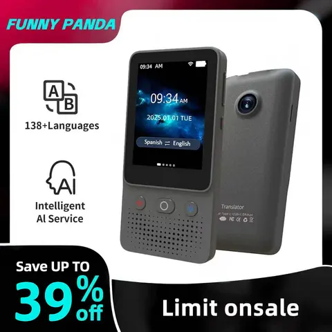 FunnyPanda AI Touchscreen Translator Device - 138+ Languages, Real-Time Voice/Photo Translation, Offline Mode, Rechargeable Mic, 5V1A USB-Charged Digital Product, Portable E-Dictionary, Smart Voice Recorder for Language Learners, Study Abroad