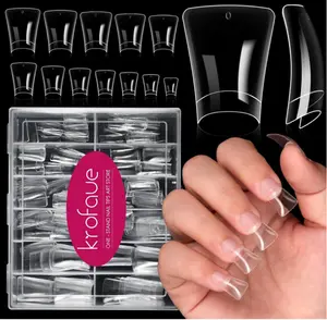 krofaue Duck Nail Tips - 240pcs Clear Soft Gel Curved Nail Tips 12 Sizes Crystal Duck Feet Style Half Cover False Nails Extra Wide French Nails with Box for DIY Salon