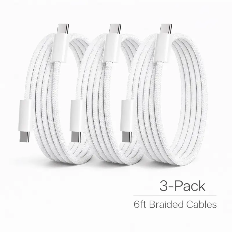 3-Pack 6FT 60W USB-C to USB-C Fast Charging Cable, Durable Nylon Braided Cord for iPhone 18/17/16/15 Pro/ Pro Max/ Air,iPad Pro Electronic Cellphone Smartphone