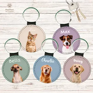 Custom Pet Photo Keychain - Personalized Dog Cat Portrait Name Leather Picture Keyring Charm Anniversary Memorial Loss Gift Him Her Mom Dad