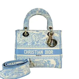 Pre-owned Dior Fabric Shoulder Bags Lady D Lite Medium Embroidery Canvas Shoulder Bag