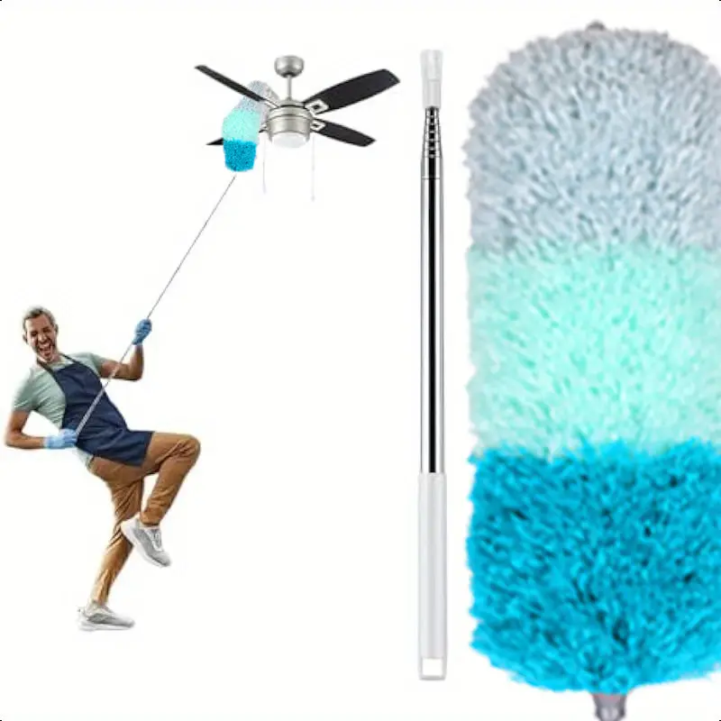 Extendable Crevice Cleaning Brush - Microfiber Electrostatic Duster for Sofa Gaps, Window Tracks, Air Vents & Baseboards - Washable & Reusable Flexible Long Handle Dusting Tool