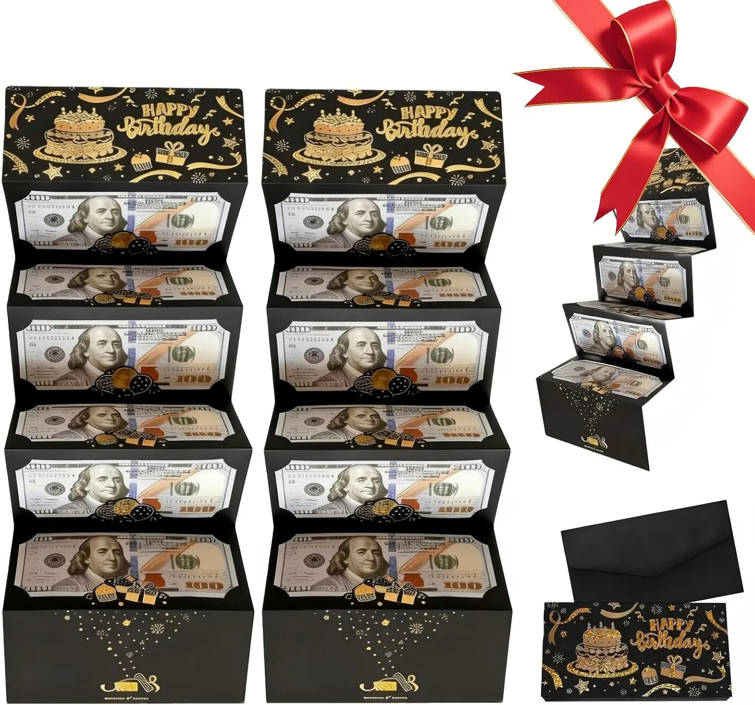 Birthday Money Envelope Gift Card Holder for Cash Gifts - Premium Black & Gold Coated Card Holder for Women, Men, Teen Girls & Boys - Elegant Cash Gift Envelopes for Birthdays, Weddings, Graduation