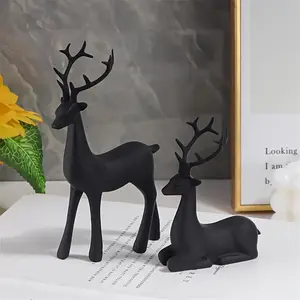 Deer Design Resin Statue, 2pcs Creative Desktop Decorations, Matte Deer Sculpture, Suitable for Living Room Bedroom Office, Cute Desktop Decoration