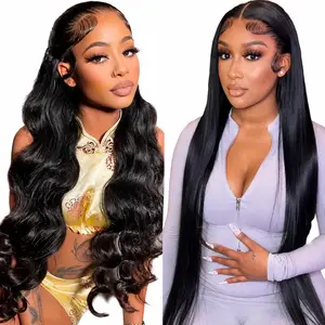 2 wigs 22 Inch 13x4 Body Wave Hair Lace Front Wigs + 13x4 22 Inch Straight Human Hair Hair Pre Plucked HD Transparent Lace Frontal Human Hair Wigs 180% Density For black women